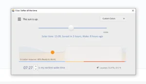 Interfejs programu f.lux do regulacji światła ekranu.