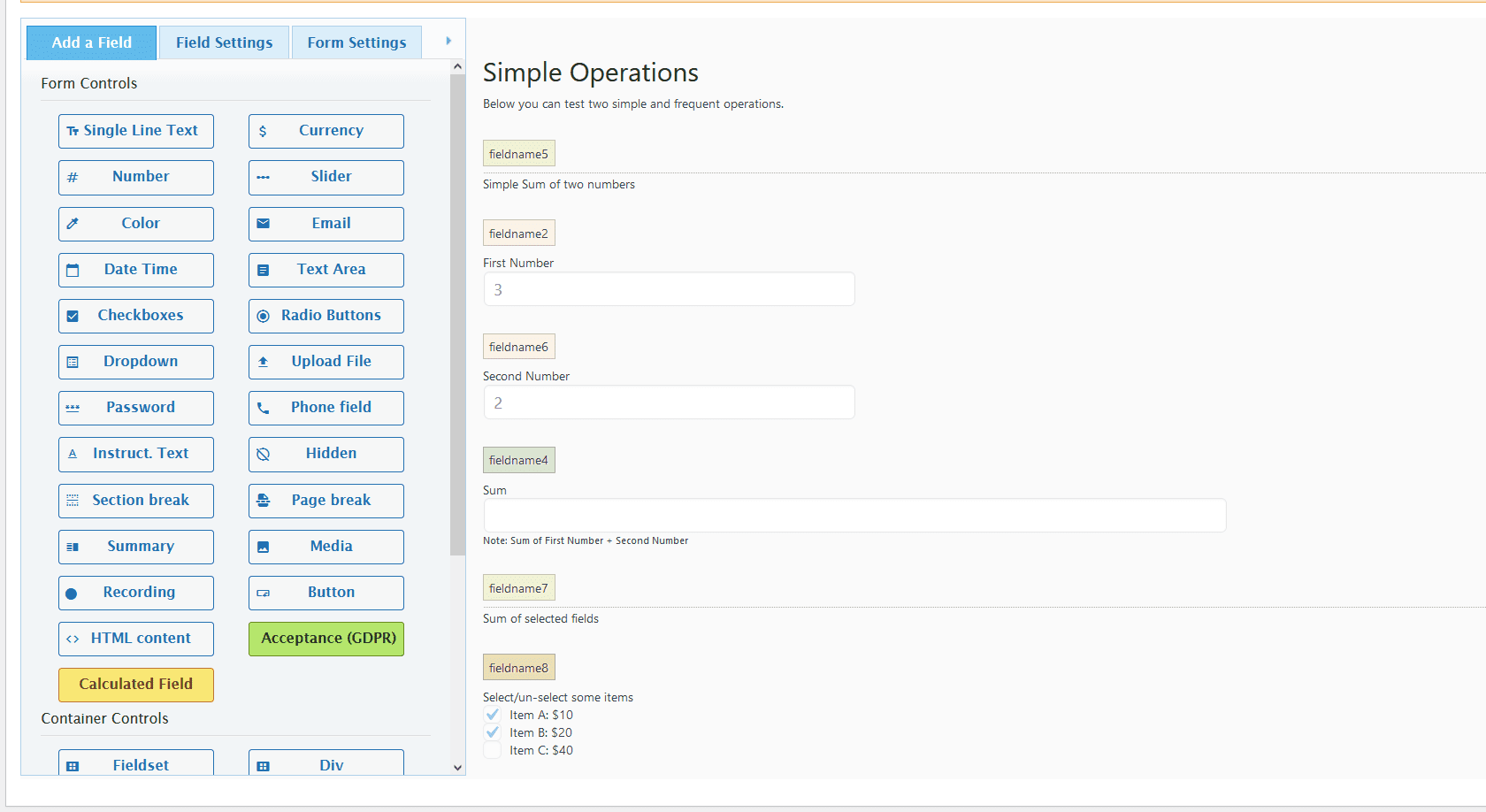 Interfejs użytkownika tworzenia formularzy online.