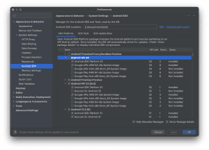 Ustawienia Android SDK w IDE.