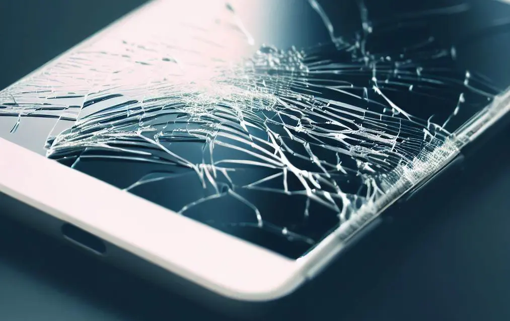 Stłuczony ekran smartfona na białym tle.