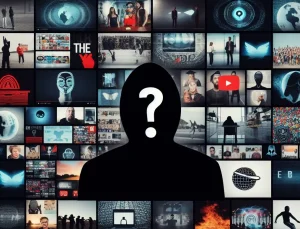 Kolaż mediów społecznościowych i technologii z pytajnikiem.