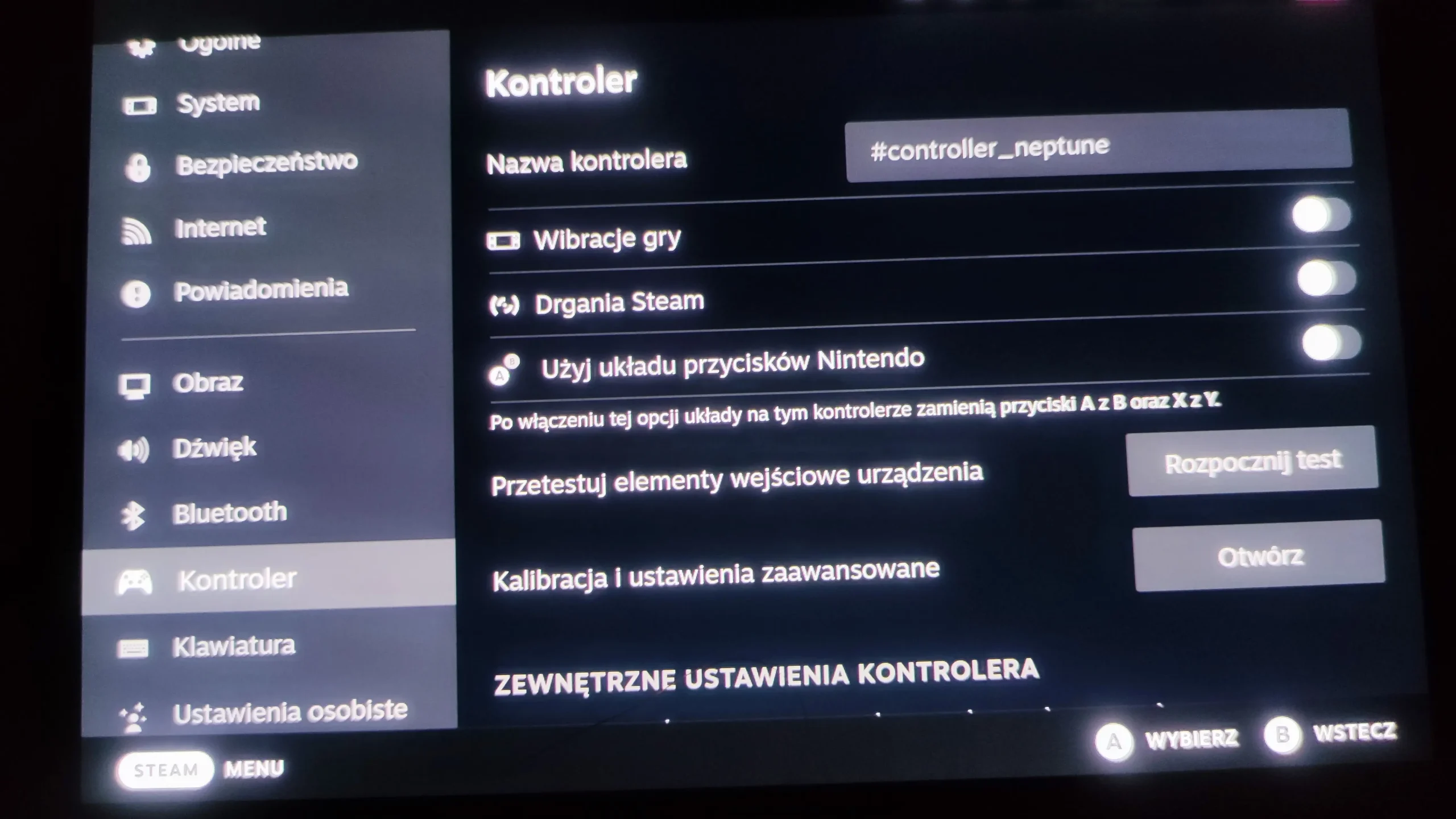 ustawienia klawiszy w steam deck